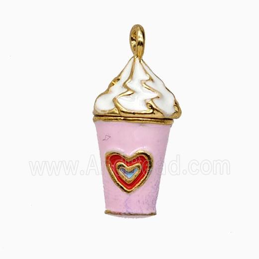 Copper Ice Cream Pendant Pink Enamel Cup Gold Plated