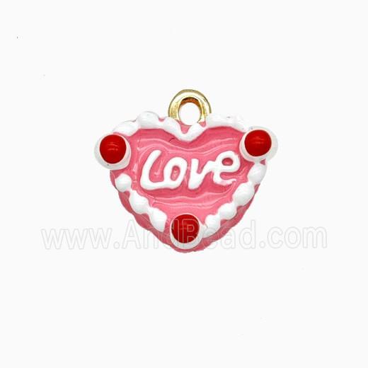 Copper Heart Pendant Pink Enamel LOVE Gold Plated