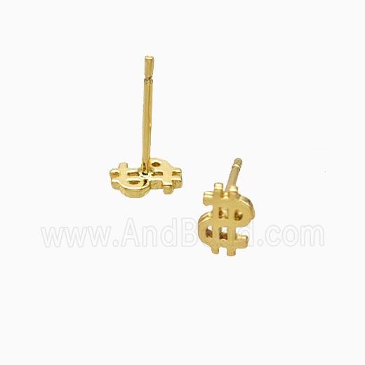 Copper US-Dollar Symbols Stud Earrings Gold Plated