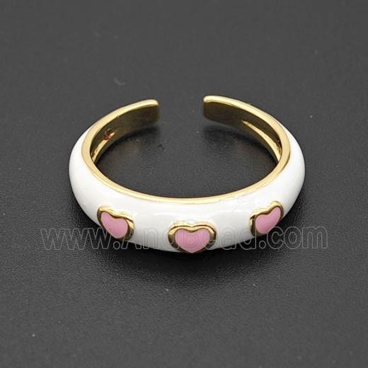 Copper Rings Heart White Enamel Gold Plated