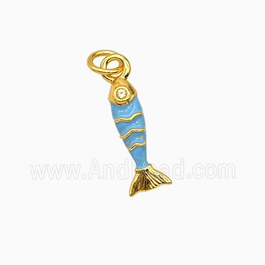 Copper Fish Pendant Blue Enamel Gold Plated