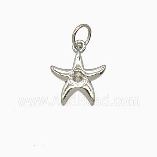 Copper Starfish Pendant Pave Zirconia Platinum Plated
