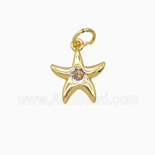 Copper Starfish Pendant Pave Zirconia Gold Plated