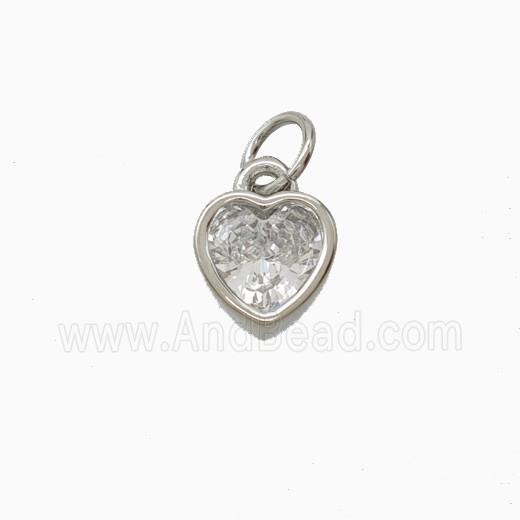 Copper Heart Pendant Pave Zirconia Platinum Plated