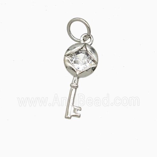 Copper Key Pendant Pave Zirconia Platinum Plated