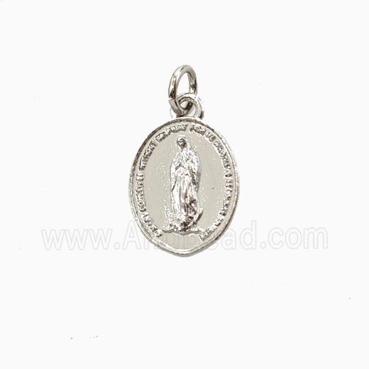 Copper Virgin Mary Pendant Oval Platinum Plated