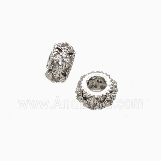 Copper Rondelle Beads Pave Zirconia Large Hole Platinum Plated