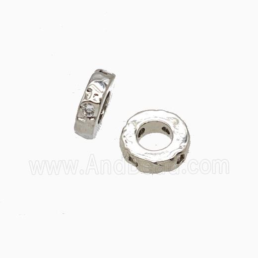 Copper Rondelle Beads Pave Zirconia Large Hole Platinum Plated