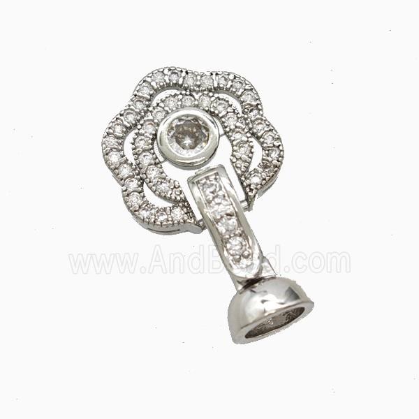 Copper Flower Clasp Pave Zirconia Platinum Plated