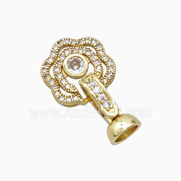 Copper Flower Clasp Pave Zirconia Gold Plated