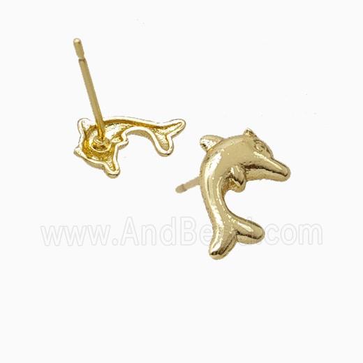 Copper Dolphin Stud Earrings Gold Plated
