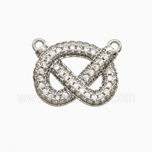 Copper Bowknot Pendant Pave Zirconia 2loops Platinum Plated