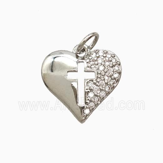 Copper Heart Pendant Pave Zirconia Cross Platinum Plated