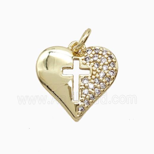 Copper Heart Pendant Pave Zirconia Cross Gold Plated