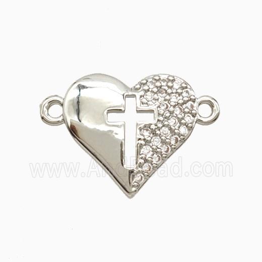 Copper Heart Connector Pave Zirconia Cross Platinum Plated