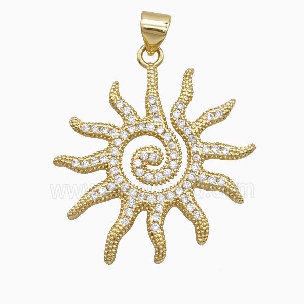 Copper Sun Pendant Pave Zirconia Gold Plated
