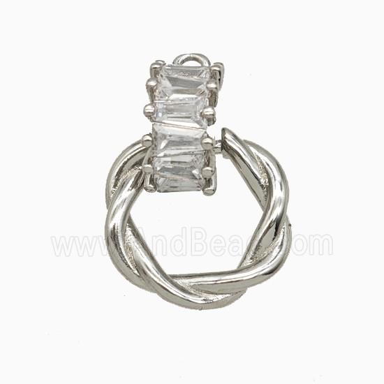 Copper Circle Pendant Pave Zirconia Platinum Plated