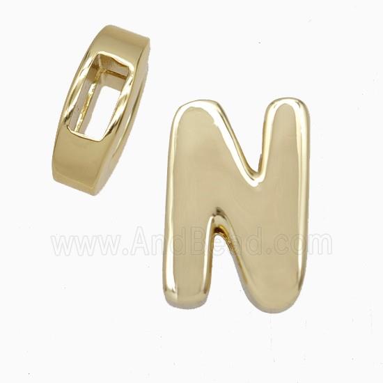 Copper Letter-N Beads Flat Hole Gold Plated