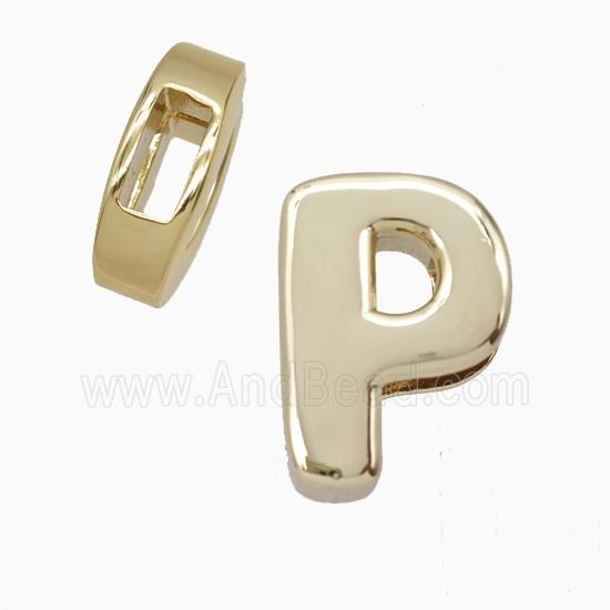 Copper Letter-P Beads Flat Hole Gold Plated