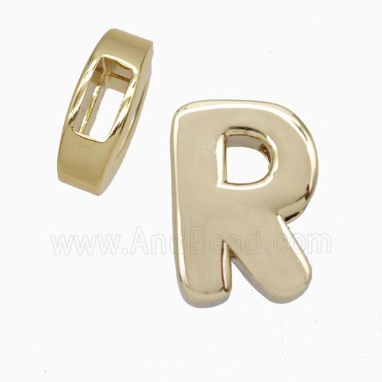 Copper Letter-R Beads Flat Hole Gold Plated
