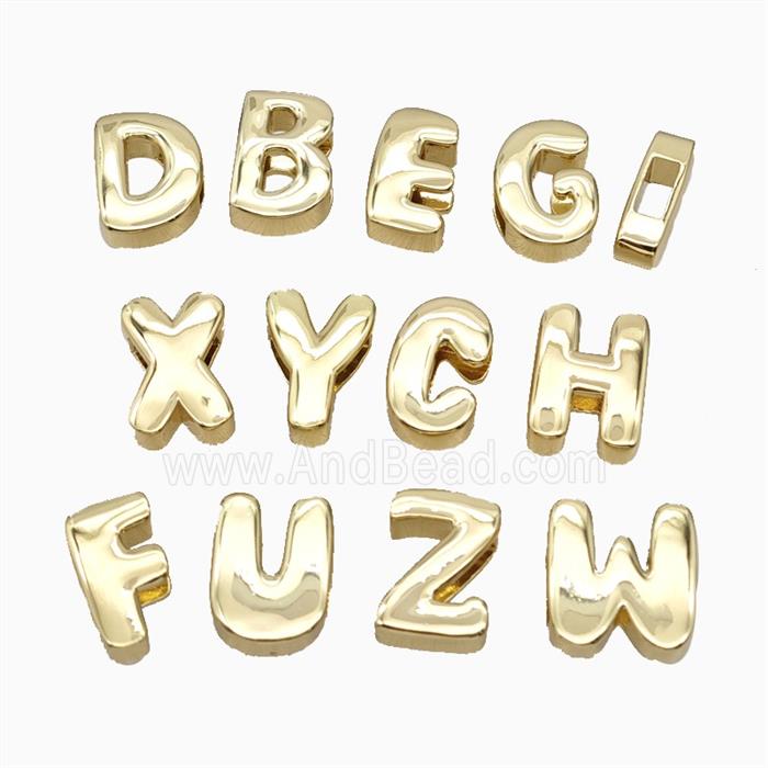 Copper Alphabet Beads Flat Hole Gold Plated Mix Letters