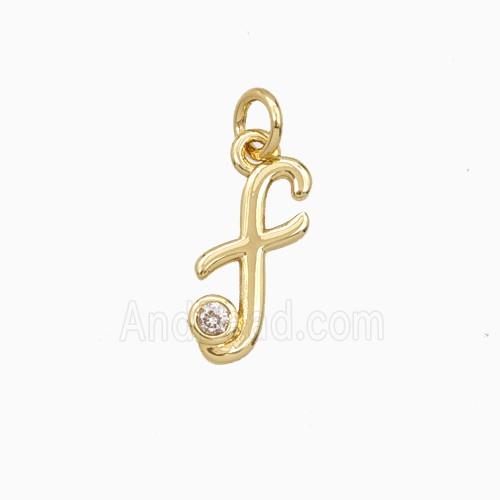 Copper Letter-f Pendant Pave Zirconia Gold Plated