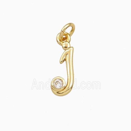Copper Letter-j Pendant Pave Zirconia Gold Plated
