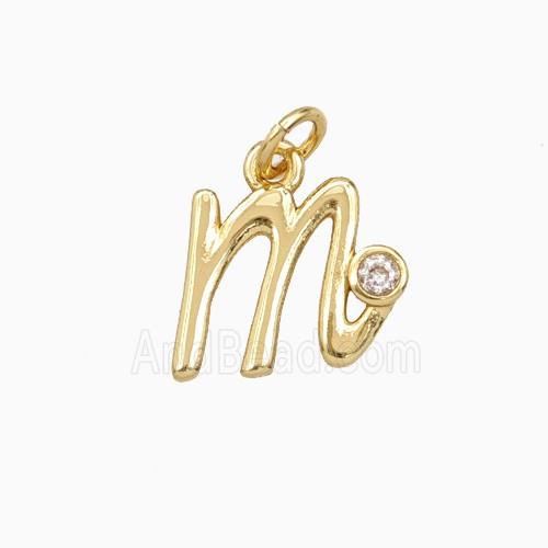 Copper Letter-m Pendant Pave Zirconia Gold Plated