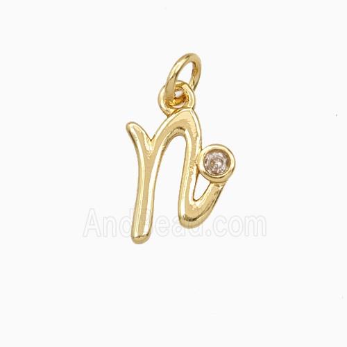 Copper Letter-n Pendant Pave Zirconia Gold Plated