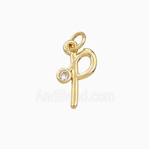 Copper Letter-p Pendant Pave Zirconia Gold Plated