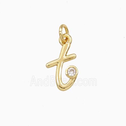 Copper Letter-t Pendant Pave Zirconia Gold Plated