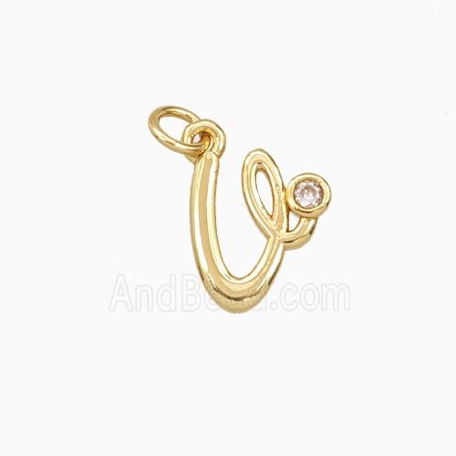 Copper Letter-v Pendant Pave Zirconia Gold Plated