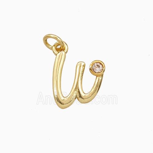 Copper Letter-w Pendant Pave Zirconia Gold Plated
