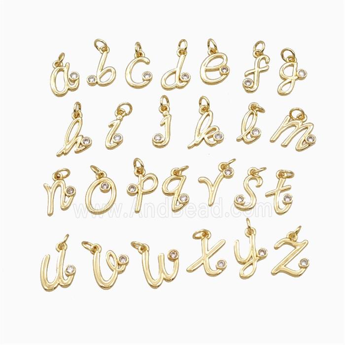Copper Alphabet Pendant Pave Zirconia Gold Plated Mix Letters