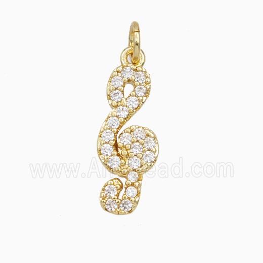 Treble Clef Notes Charms Copper Musical Pendant Pave Zirconia Gold Plated