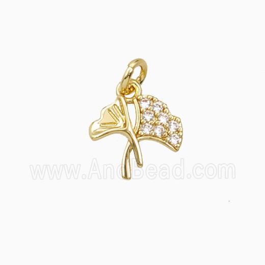 Ginkgo Leaf Charms Copper Pendant Pave Zirconia Gold plated