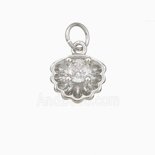Copper Scallop Shell Pendant Pave Zirconia Platinum Plated