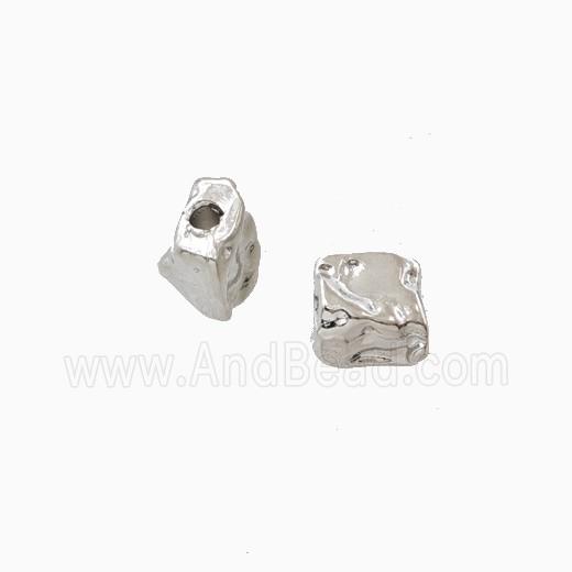 Copper Cube Beads Hammered Platinum Plated