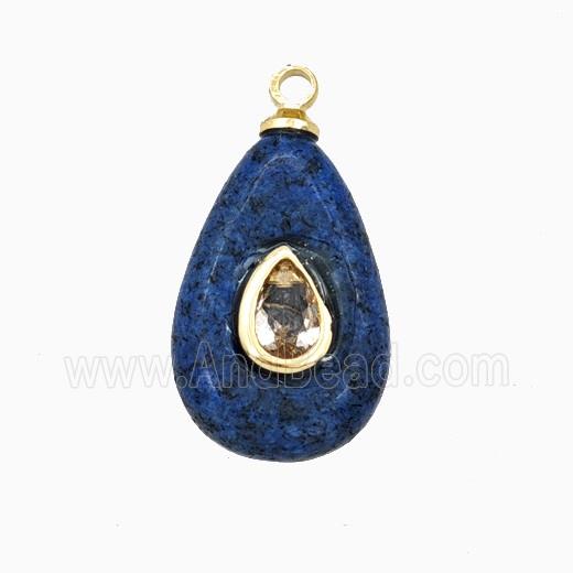 Blue Dye Jade Teardrop Pendant Pave Zirconia