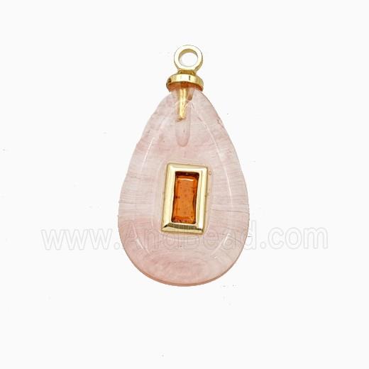 Pink Synthetic Quartz Teardrop Pendant Pave Zirconia