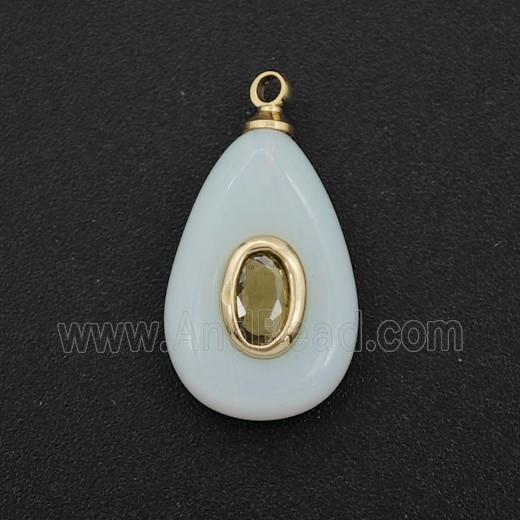 White Dye Jade Teardrop Pendant Pave Zirconia