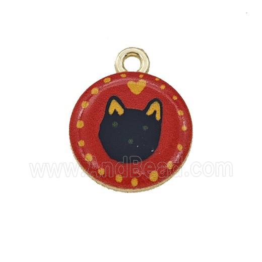 Alloy Coin Pendant BlackCat Painted Gold Plated