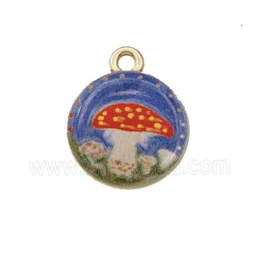Alloy Coin Pendant Mushroom Painted Gold Plated