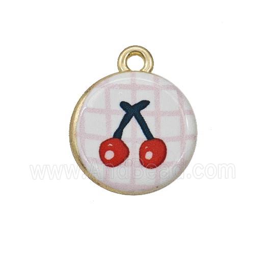 Alloy Coin Pendant Cherry Painted Gold Plated