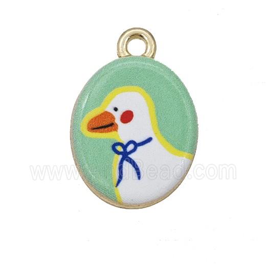 Alloy Oval Pendant Duck Painted Gold Plated