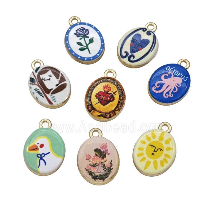 Alloy Oval Pendant Painted Gold Plated Mixed