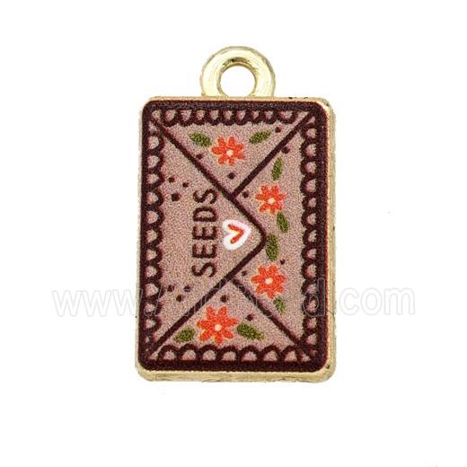Alloy Rectangle Pendant Envelope Painted Gold Plated