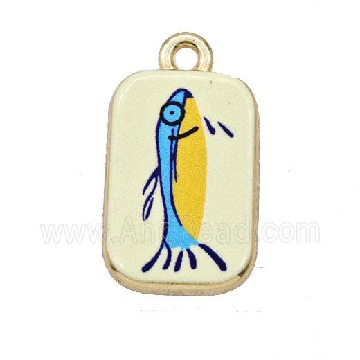 Alloy Rectangle Pendant Fish Painted Gold Plated