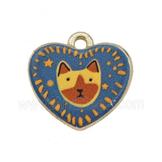 Alloy Heart Pendant Dog Painted Gold Plated