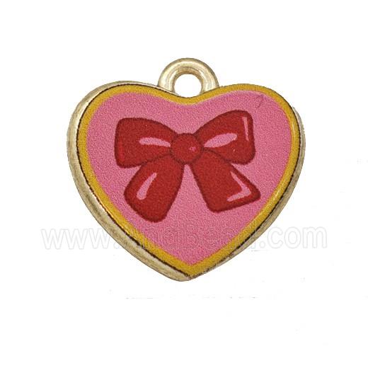 Alloy Heart Pendant Bowknot Painted Gold Plated